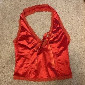 Urban Outfitters Red Satin Lace Halter Top